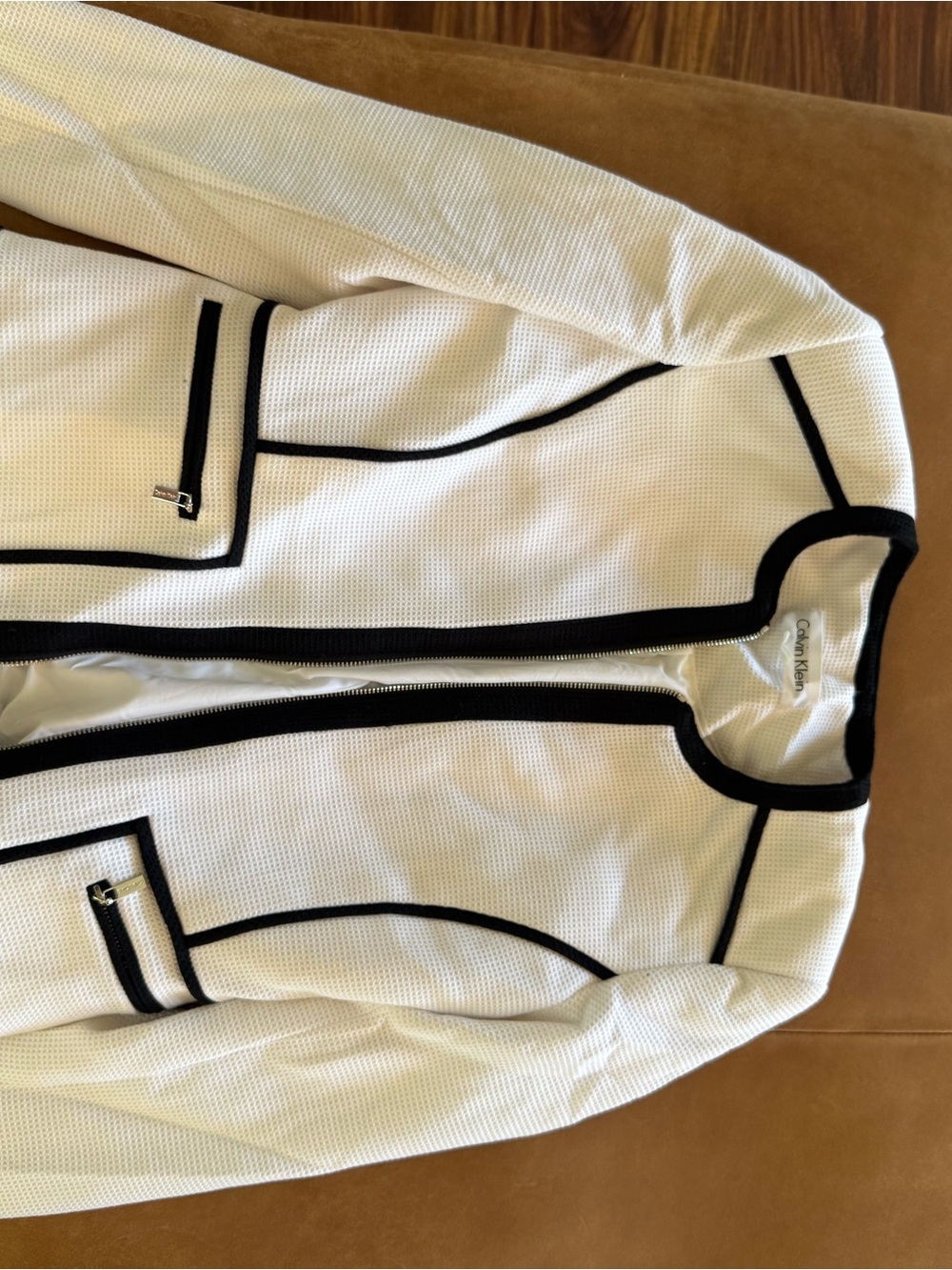 Calvin Klein White Knit Jacket with Black Trim